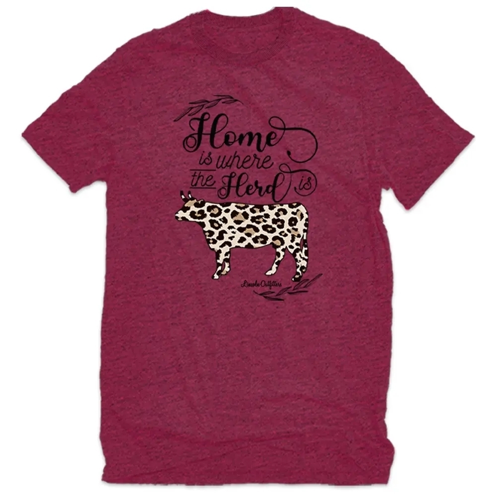 Lincoln Outfitters Women's Home Is Where The Herd Is T-Shirt Pink.